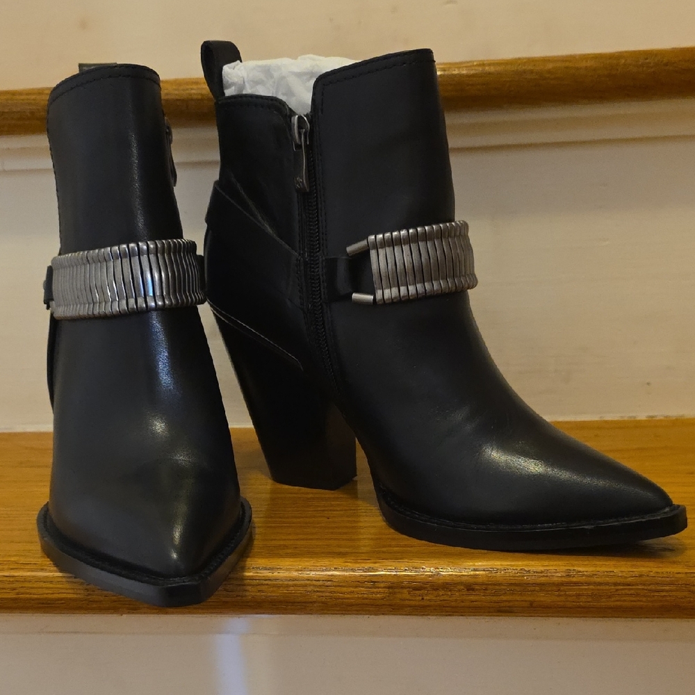 DKNY Black Ankle Boots with Metallic Detail